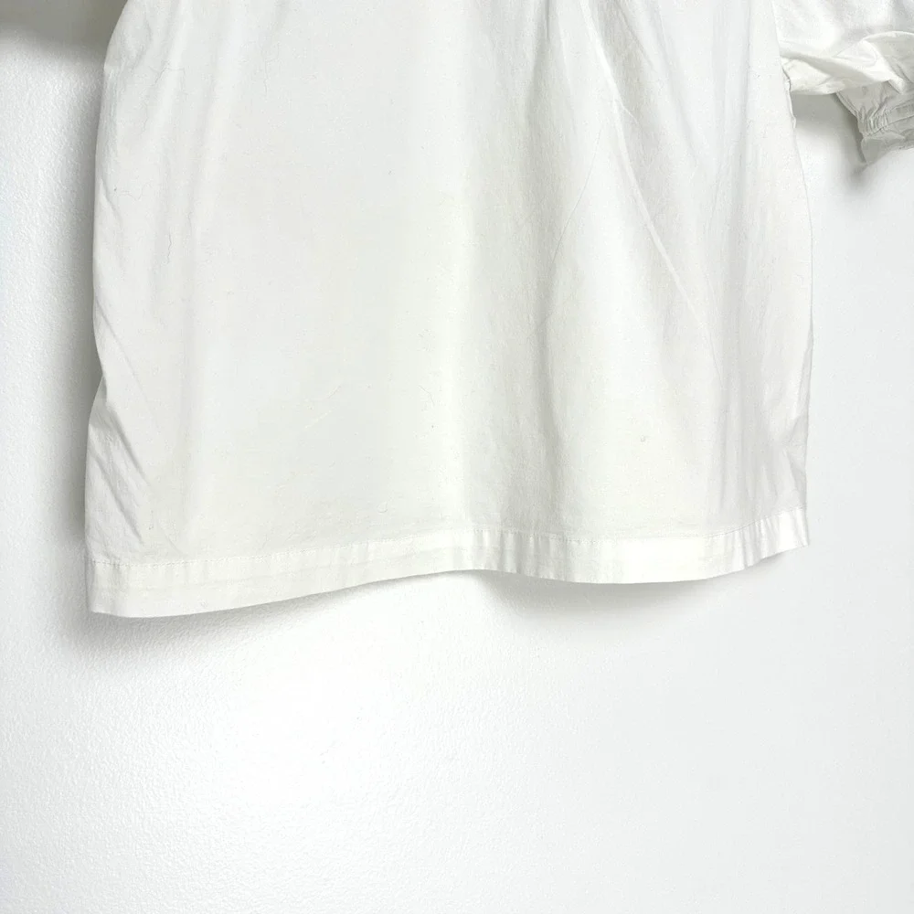 Hill House The Kit Top Puff Sleeve Ruffle Neck Blouse‎ Cotton White XS